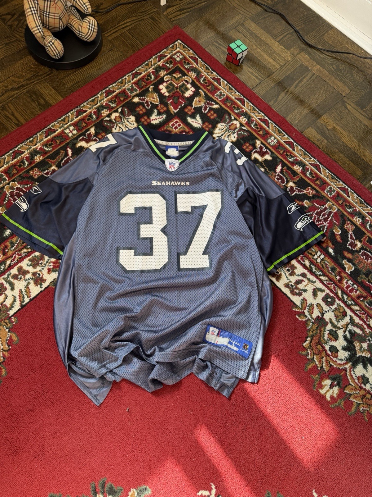 Seattle Seahawks #37 Shaun Alexander Reebok Authentic Patch Home Jersey Size XL thumbnail 2