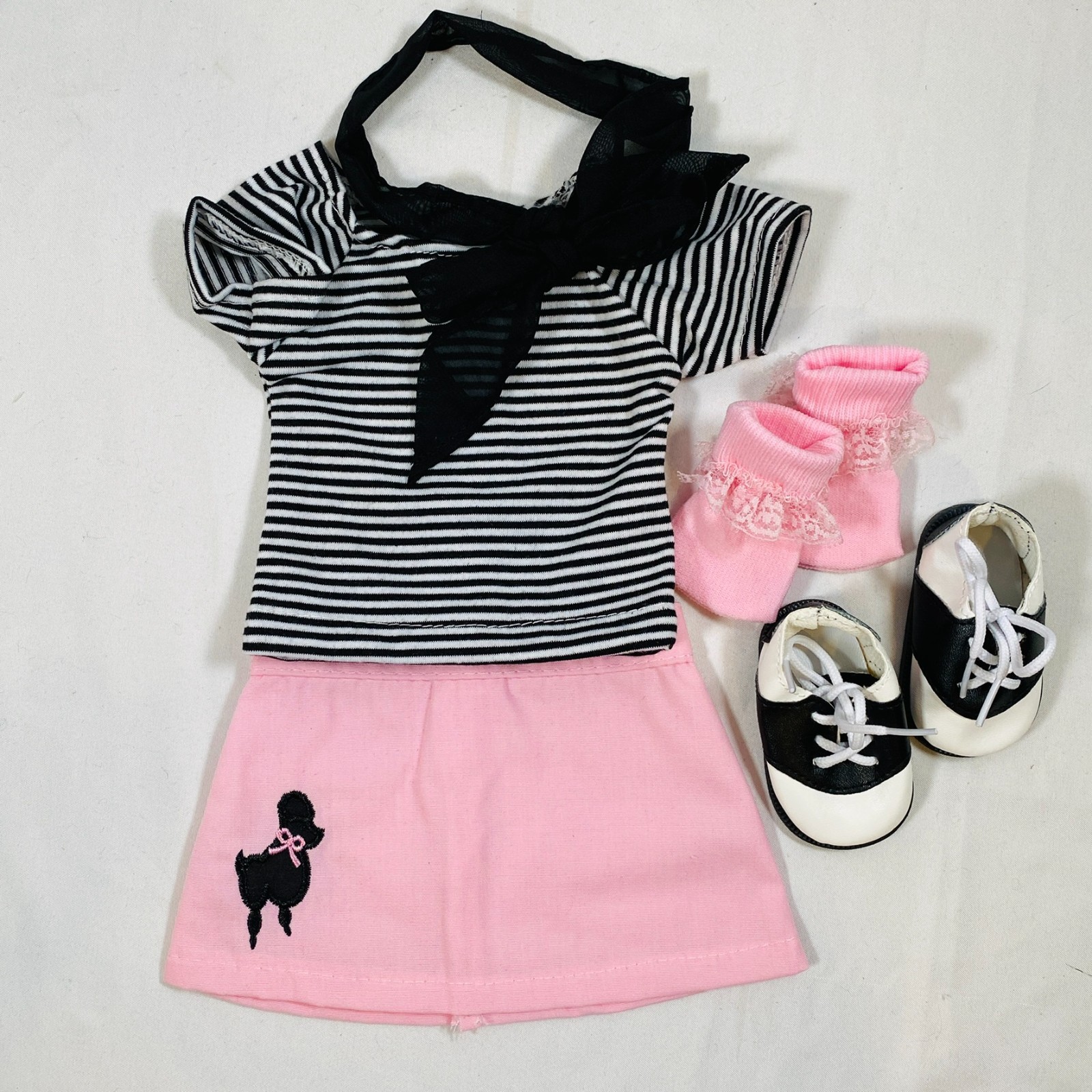 50's Pink Poodle Skirt Saddle Shoes Outfit for 18" American 