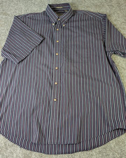 Van Heusen Men  s Wrinkle  Stain Free Shirt Blue Stripe Size XL 17-17.5 EUC
