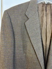 Hickey Freeman Men s 43L Houndstooth Sport Coat Tan Wool Jacket Casual Academia
