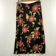 VTG Womens Dark Floral Slinky Midi Skirt Sz M Petite Resort Vacation Stretch USA