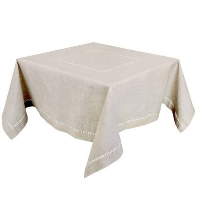 Grelucgo Handmade Double Hemstitch Natural Tablecloth Square 54 Inches