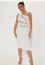 Fashion Nova Dina Sequin Midi Dress - White- Size Medium
