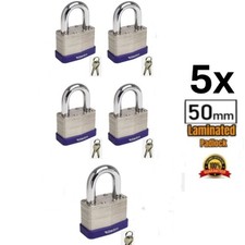 5x Laminated Padlocks Steel Short Shackle Riveted Body - Weatherproof - Set of 5