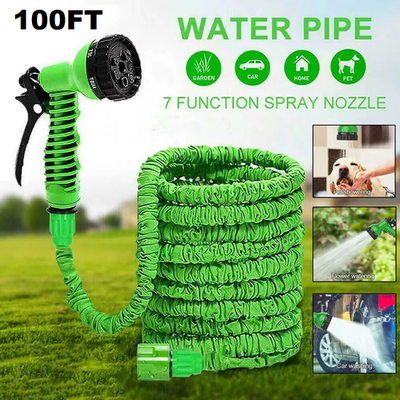 #ad 100ft Expandable Magic Hose High Pressure Car Wash Pipe 7 Function Spray Gun $19.95