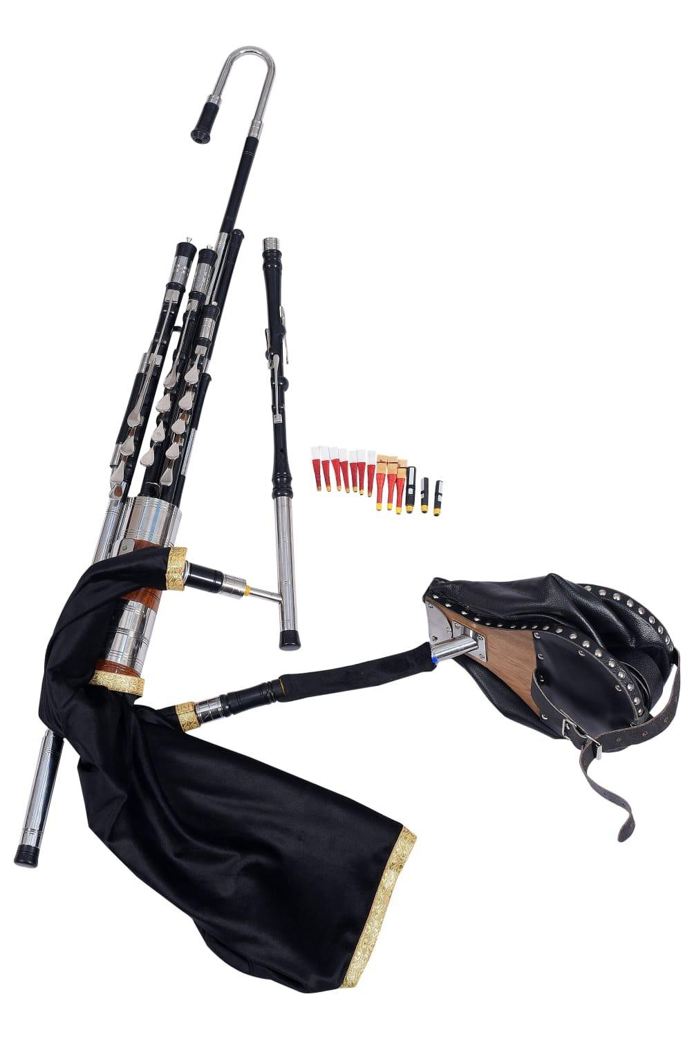 Irish Uilleann Bagpipe Full Set - African Blackwood - Bag, Reeds, Manual - PM