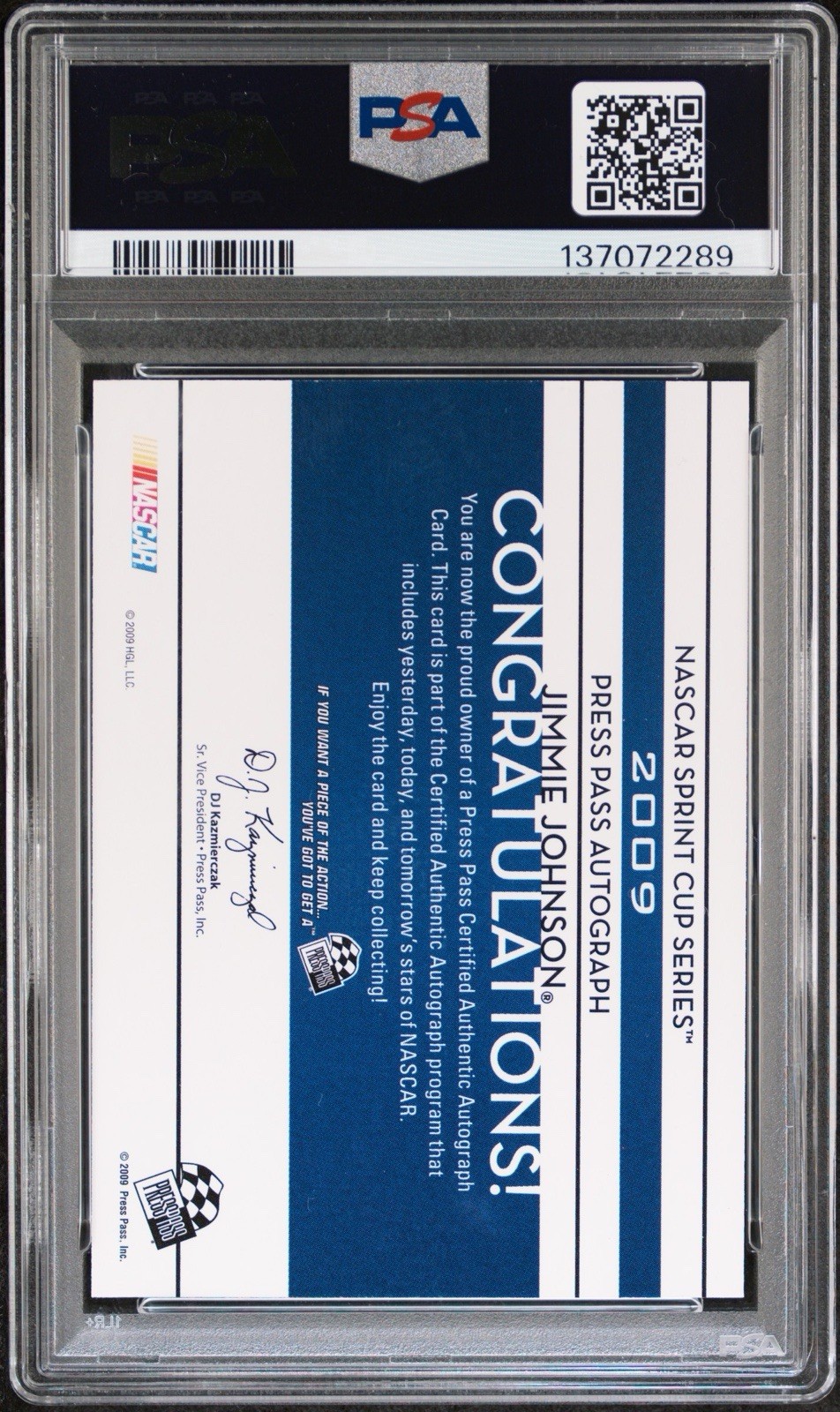 Press Pass 2009 Jimmie Johnson Autographs-Gold Gold PSA 10 #137072289 POP 1 view 2
