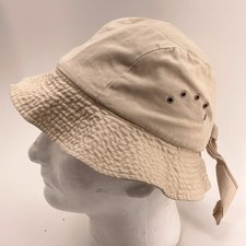 Betmar New York beige cotton hat arc eyelet pattern back bow pattern lining