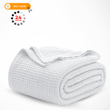 Cotton Waffle Weave Blanket Soft Woven Lightweight 90" x 90", White