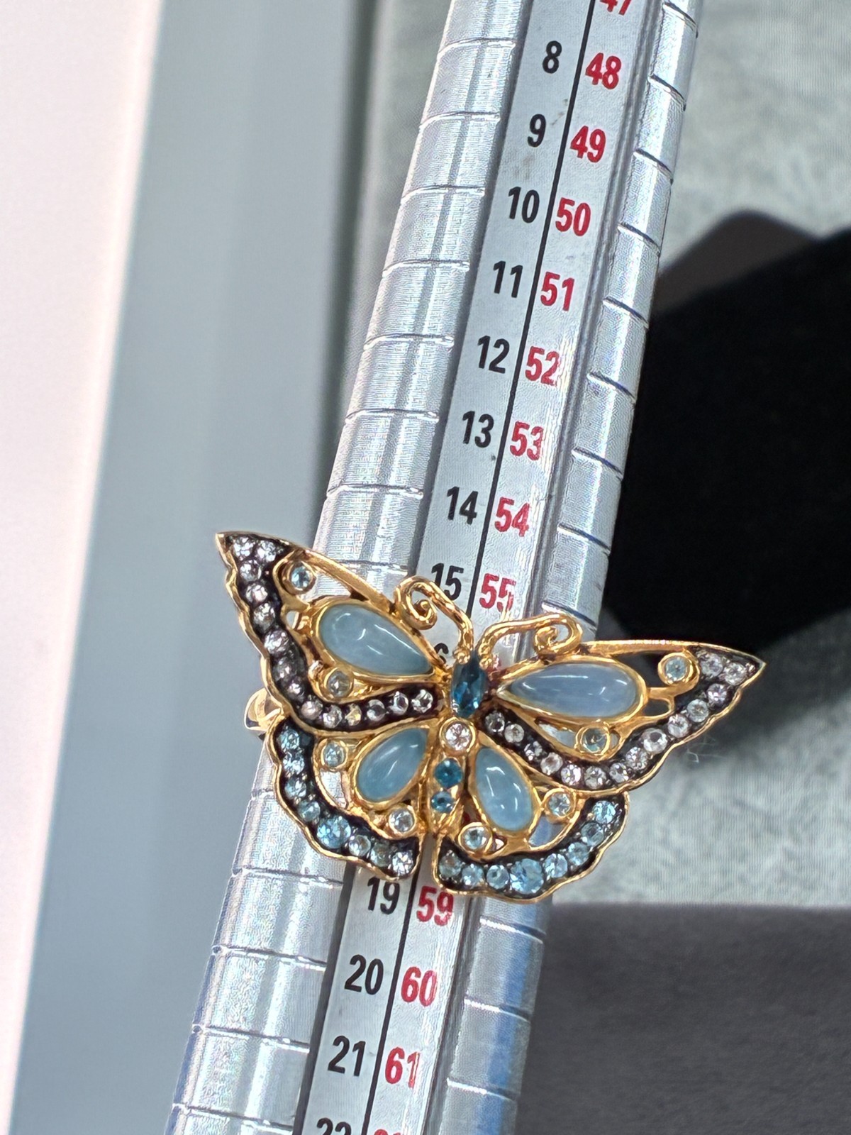 Blue Multi Gemstone Butterfly Statement Ring Ster… - image 7