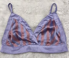 Nasty Gal Collection Purple Pink Striped Satin Crop X-Over Style Top - Size 14