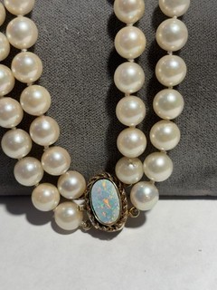 Luxurious Vintage Double Strand 14 Karat Gold and Opal Clasp ￼