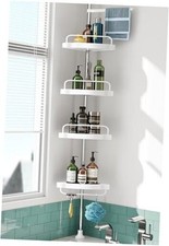 Corner Shower Caddy Tension Pole: Rust Proof 4Tier Shampoo Storage White