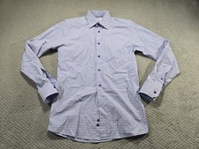 Eton Dress Shirt Mens 15 Small Purple Blue Plaid Slim Fit Twill Cotton Luxury