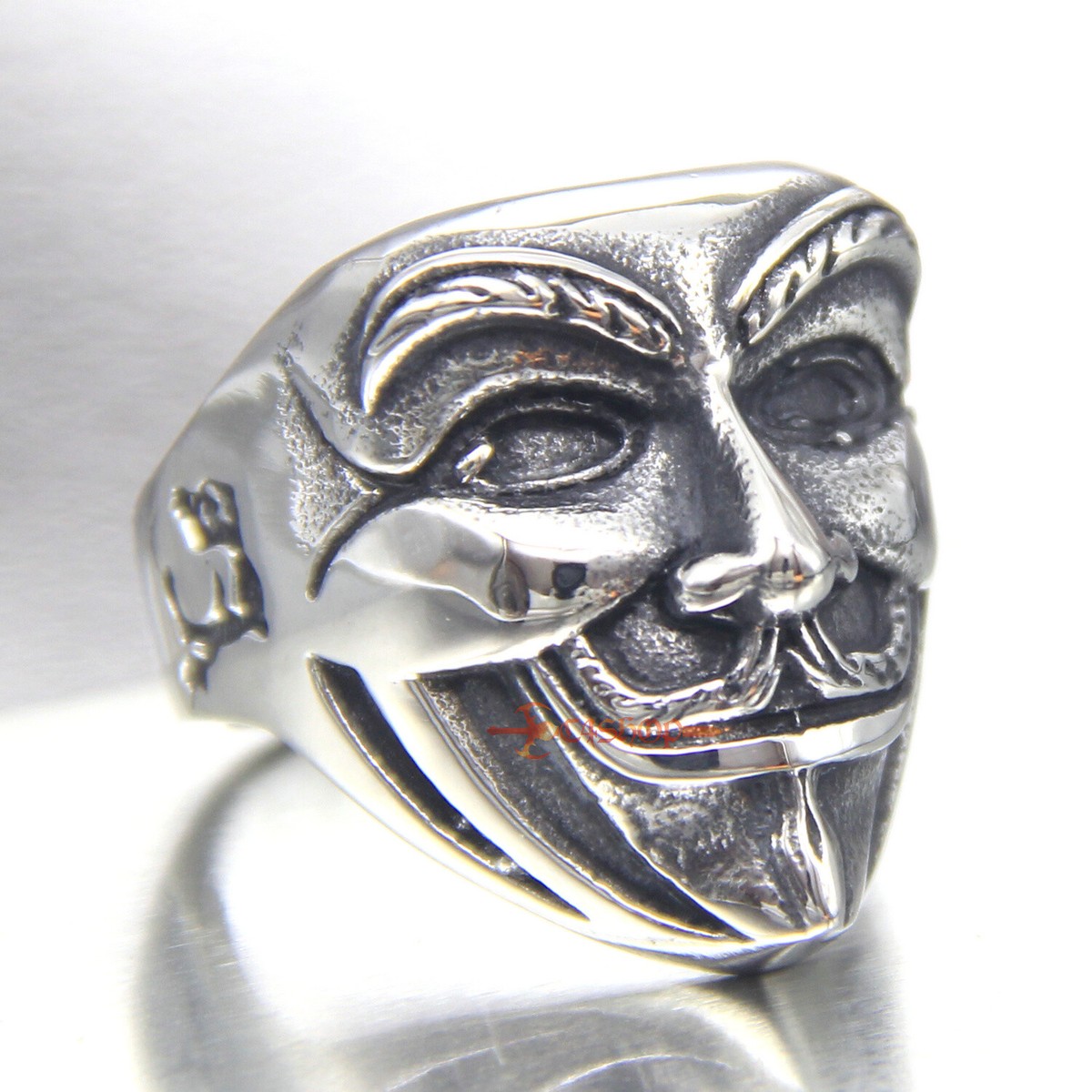 Men's Guy Fawkes V Mask Stainless Steel Ring For Halloween