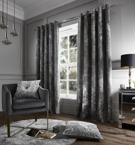 Catherine Lansfield Crushed Velvet Curtains Silver Grey Fully