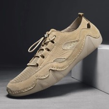 Breathable Men's Loafers Hollow Out Genuine Leather Casual Flats Shoes Moccasins