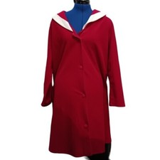 Vintage Vanity Fair Housecoat Robe Red Size 14 Buttons Pockets Velour