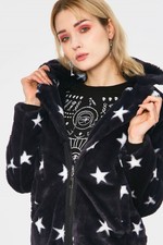 Stars In Your Eyes Coat Faux Fur Black Ladies Goth Punk Emo Alternative Gothic