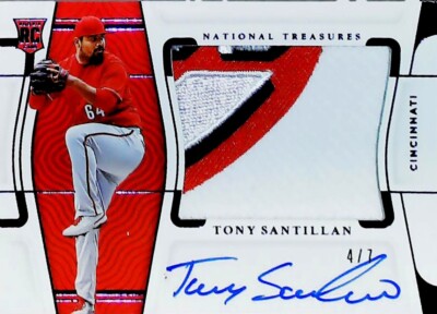 2022 PANINI NATIONAL TREASURES /7 ROOKIE PATCH AUTO #101 TONY SANTILLAN REDS