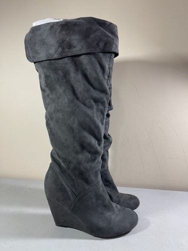 FAUX SUEDE WEDGE SLOUCH BOOTS SIZE 