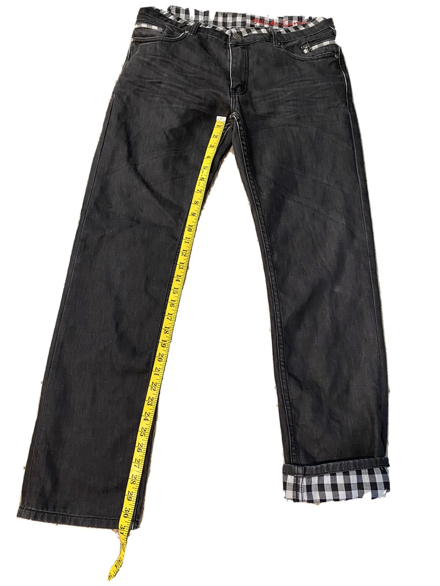Mastermind Japan Designer Distressed Denim Jeans Checkered Black