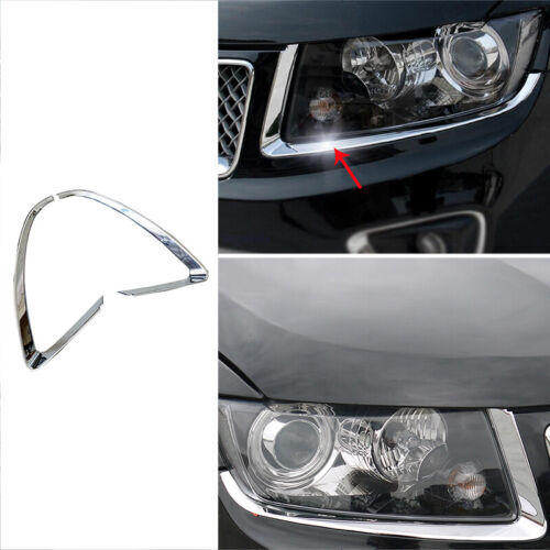 Fit For Jeep Compass 2011-2016 Chrome ABS Front Head Light Lamp Strips Trim 2X