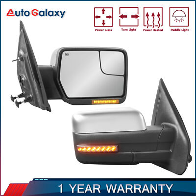 Pair Chrome Power Heated Tow Mirrors w/ Streamer Signal For 2004-2014 Ford F-150