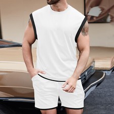 Mens Outfit 2-Piece Set Sleeveless T-Shirts and Shorts Sweatsuit Set