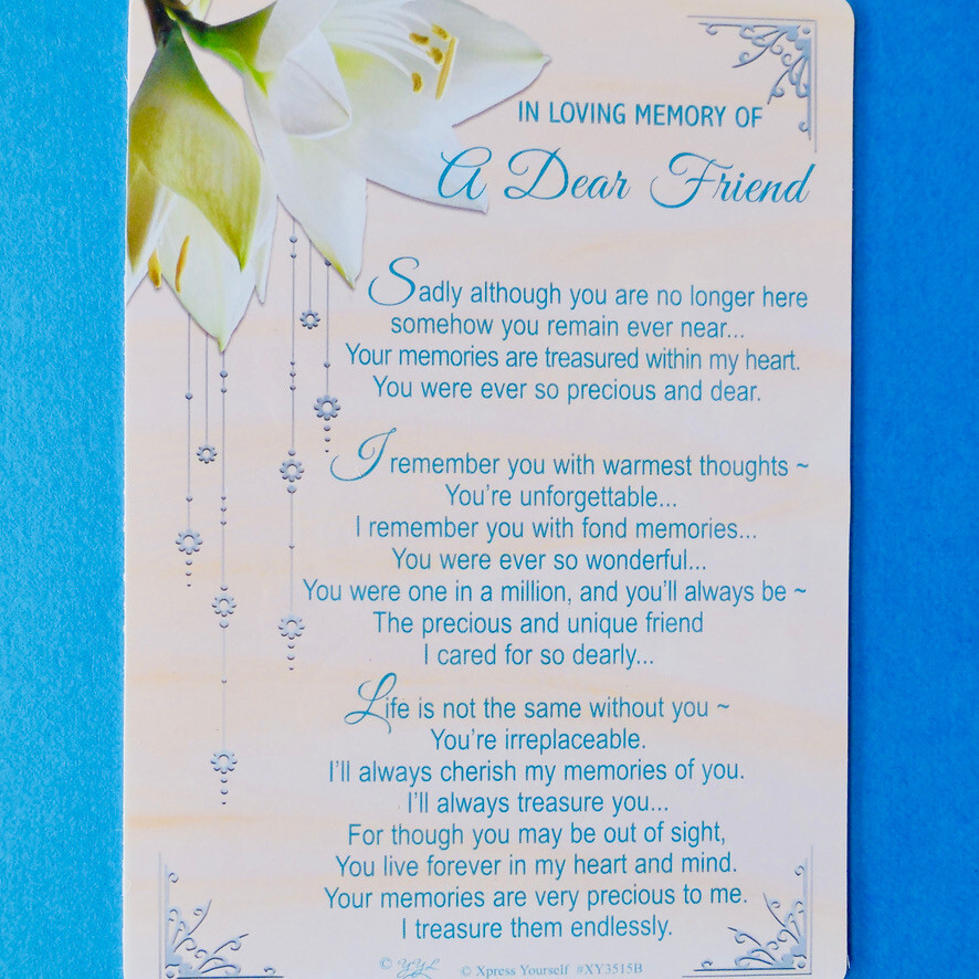 Loving Memory Of A Dear Friend Graveside Memorial Card Keepsake Poem Verse Grave