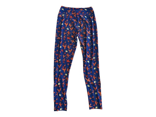 Lularoe leggings OS One Size Navy Blue With orange Birds - Picture 6 of 9