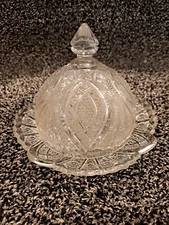 Crystal Cut Glass Round Covered Butter Dish