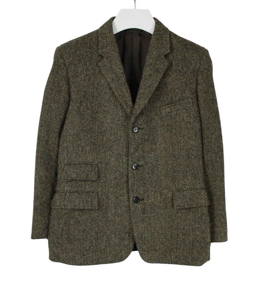 HARRIS TWEED Costume Homme SMALL 2en1 Laine Herringbone Vert Simple Boutonné - Photo 4/4