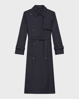 NEW Theory Relaxed Trench Coat in Stretch Flannel in dark navy Sz