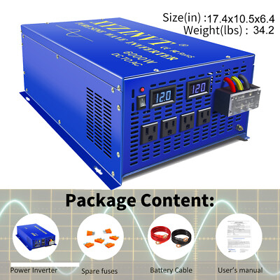 6000W Pure Sine Wave Inverter 12v DC to 110v 120V AC Off Grid Car Power Inverter