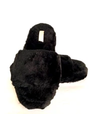 Trillium Women’s Black Furry Slippers Slides Sandals  Size 8