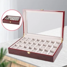 24 Slot Wood Box Watch Holder Storage Display Case Jewelry Large Storage Space