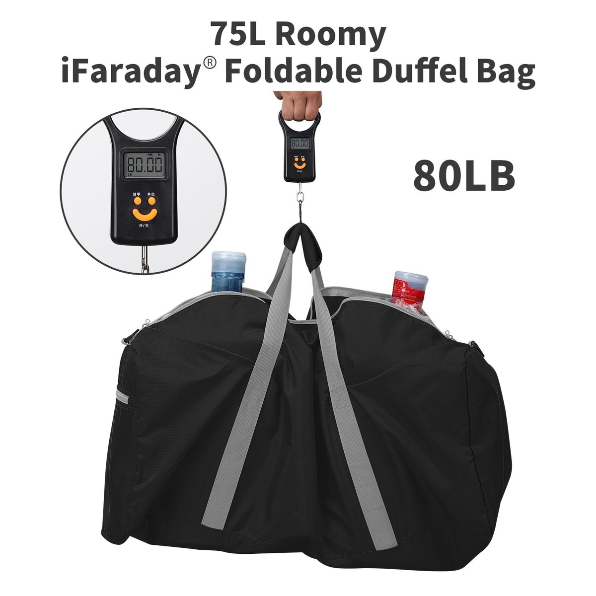 Foldable Duffle Bag 36 Inches (120 Liter) - Lightweight Duffel For Travel & Sports - WANDF Black