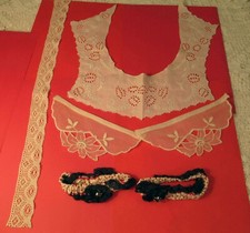 VTG VARIIETY LADIES OPEN CUT WORK COLLAR, LACE CUFFS, LACE TRIM  SLEEVE GARTERS