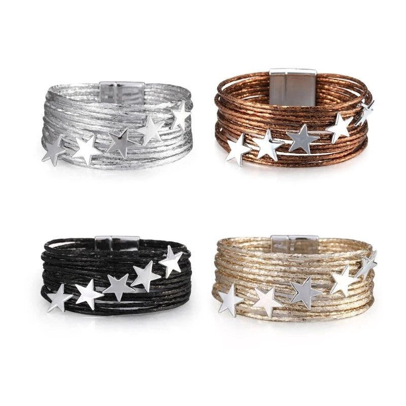 Handmade Simple Retro Bracelets Magnetic Buckle Pentagrams Bangles