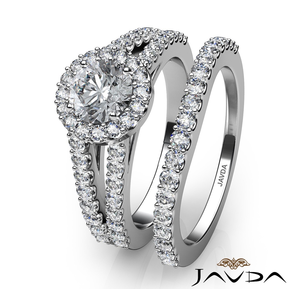 Circa Halo Pave Bridal Set Round Diamond Engagement Wedding  BRIDAL ENGAGEMENT RING WEDDING RING GG2 display picture 1