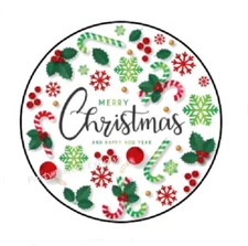 30 MERRY CHRISTMAS HAPPY NEW YEAR ENVELOPE SEALS LABELS FAVORS STICKERS 1.5"