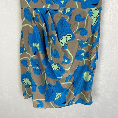 Tibi size 8 short dress strapless pleated 100% silk brown blue floral NEW - Picture 3 of 12