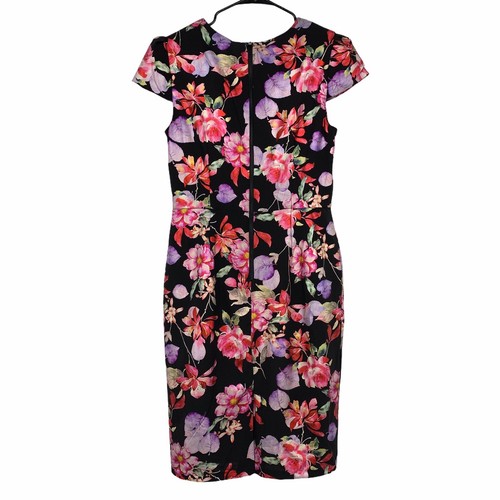 Betsey Johnson Dress Womens 6 Black Floral Print Sheath Cap Sleeve Lined - Picture 5 of 10