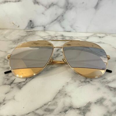 DIOR Split 1 Gold & Grey Aviator Mirrored Gold Sunglasses