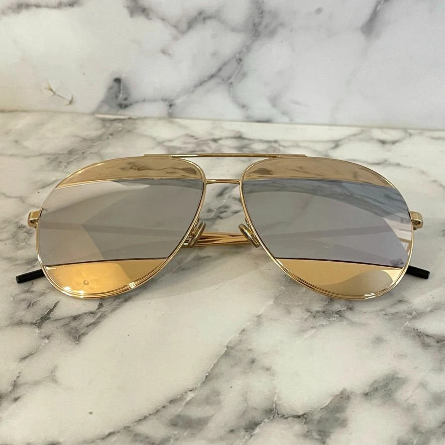 DIOR Split 1 Gold & Grey Aviator Mirrored Gold Sunglasses 000DC 59-14 145 - Imagem 2 de 4