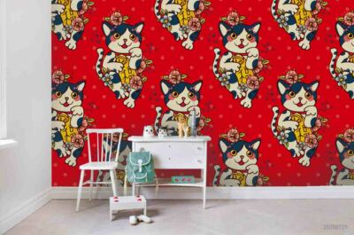 3D Cartoon Cats Vector Wallpaper Wall Mural Removable Self-adhesive 158