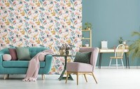 Vliestapete Abstrakt Blumen Grafik Floral Weiß Blau Rot Gelb 47467 (6,92€/1Qm)