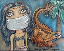 Belly Dancer Basilisk Dragon Original Acrylic Painting 8x10 Sahara Desert KSams