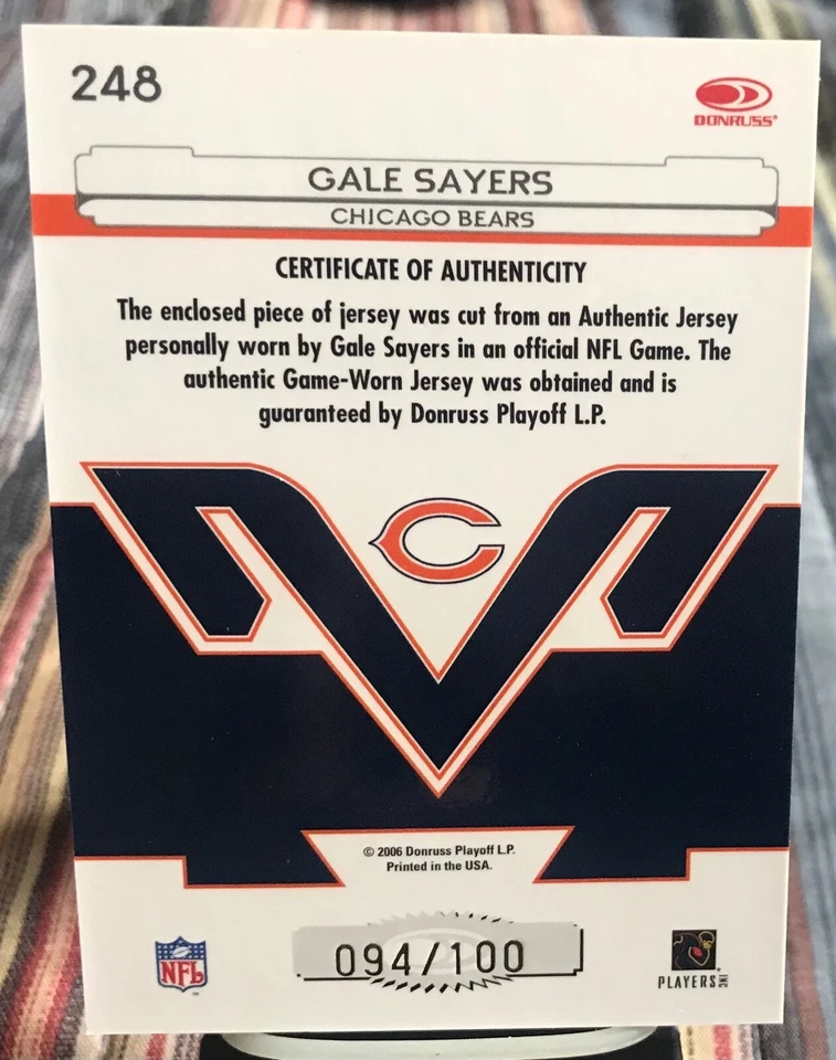 2006 Gale Sayers Leaf Certified Materials Immortals 094/100 Card #238 - Image 2 of 2